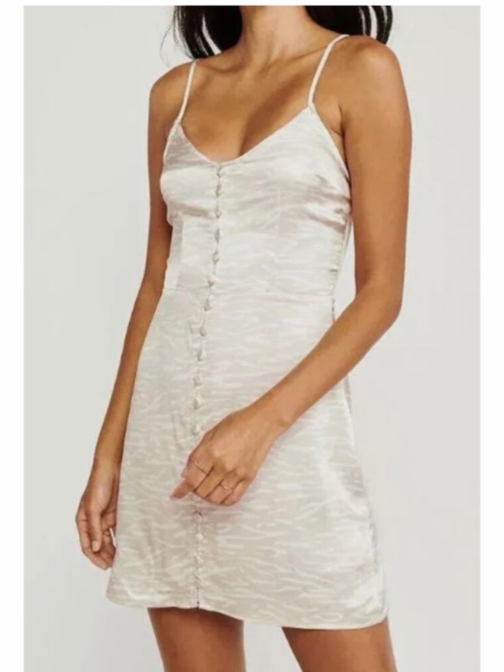 Abercrombie & Fitch Button Up Satin Slip Zebra Mini Dress in Tan‎ Cream Size XS